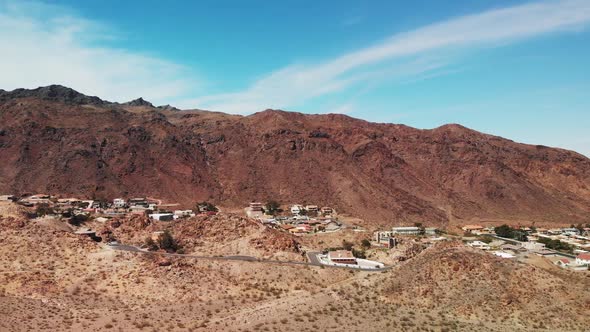 Aerial panorama near Boulder City, Nevada featuring residential area near Lake Mead