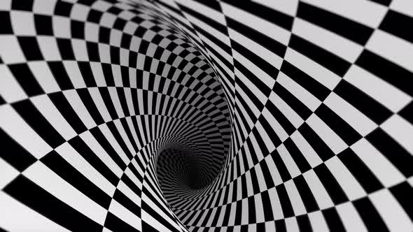 Tunnel of Black and White Mosaic Folds Endlessly