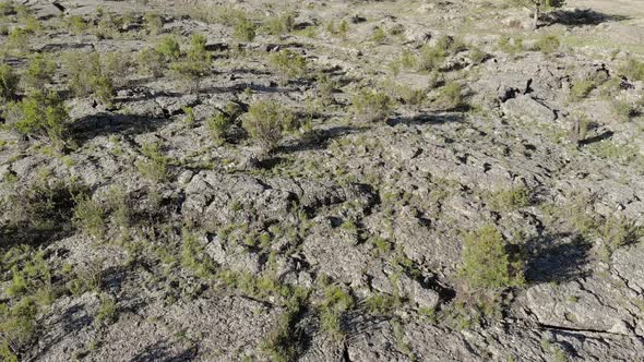 Volcanic Basalt Plateau Formed by Solidifying Lava Rocks