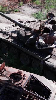 Vertical Video of a War in Ukraine  Destroyed Military Hardware