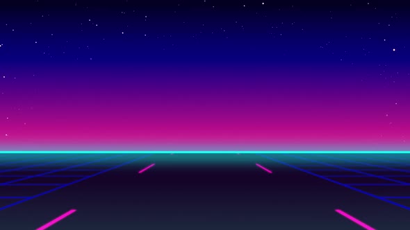 Animation of road with blue and pink sky at night