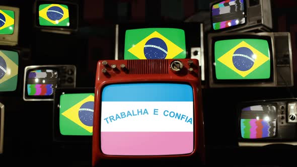 Flag of Espirito Santo and Brazil Flags on Retro TVs.