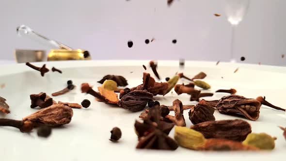 Mix Spices Flying up and Falling down in Slow Motion