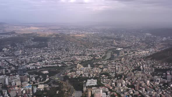 Aerial Drone Shot Zoom Out of Houses in Suburb of Tbilisi