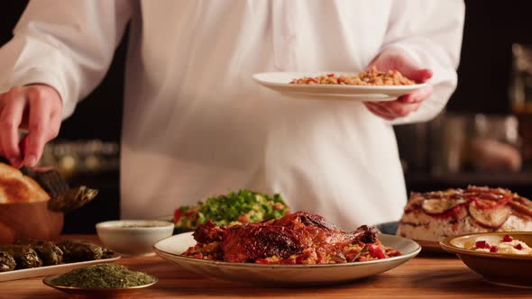 Eating Kabsa Maqluba Dolma Tabbouleh Closeup Rice and Meat Dish Middle Eastern National Traditional