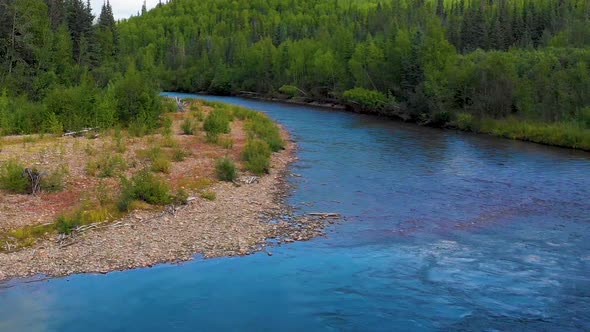 4K Drone Video (medium truck right shot) of Chena River at Angel Rocks Trailhead in Fairbanks, Alask