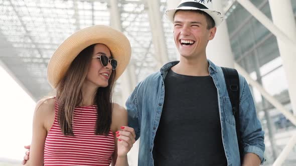 Summer Travel. Couple Traveling At Airport On Vacation