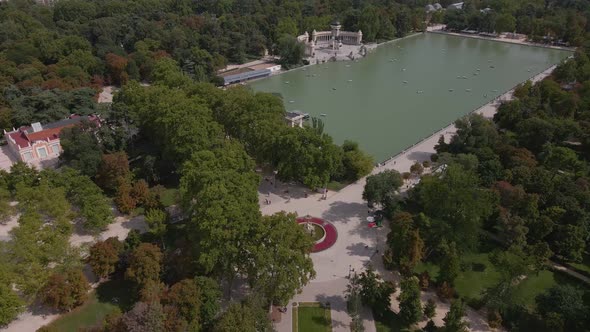 Stunning Aerial View of a Massive Pond in the Middle of the Park in Madrid