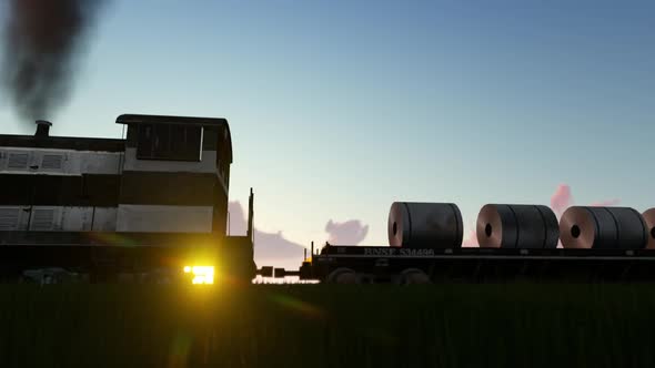 Train with Sunset Landscape