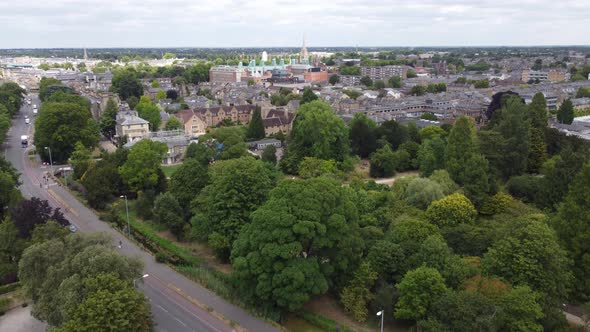 Rising drone Cambridge City  UK aerial view 4K footage