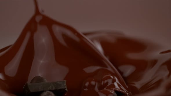 Chocolate Splash. Shoot on Digital Cinema Camera in Super Slow Motion, 1000Fps.