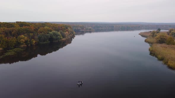 landscape river near the hills. autumn. Aerial view. alt