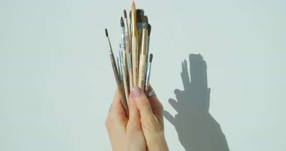 Paint Brushes in the Hand of Painter.