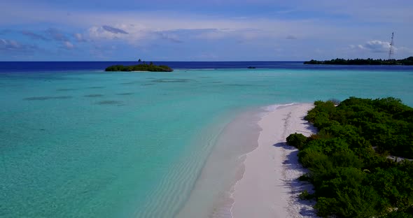 Wide angle flying abstract view of a summer white paradise sand beach and turquoise sea background i