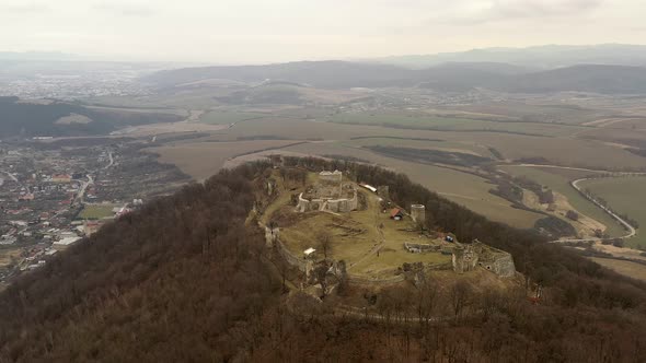 Aerial view of castle in Velky Saris city in Slovakia