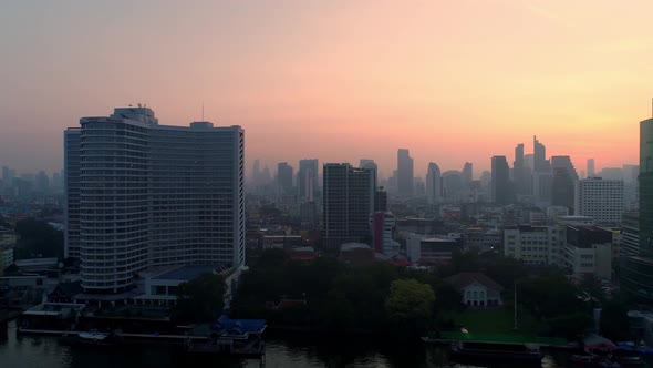 4k Aerial city view of Bangkok dowtnown, Flying over Bangkok, Thailand.