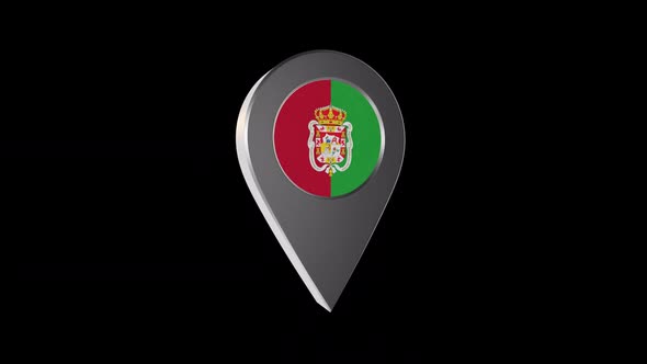 3d Animation Map Navigation Pointer With Flag Of Grenada (Spain) With Alpha Channel - 2K