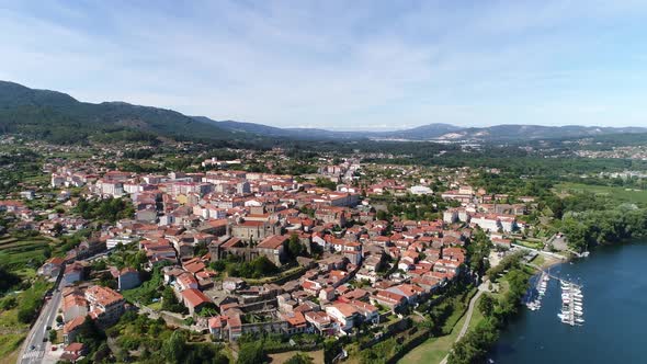 City of Tuí in Spain and River Minho Aerial View