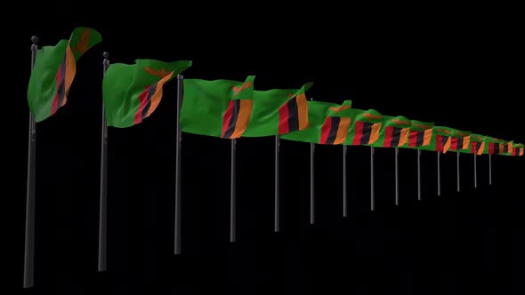 Row Of Zambia Flags With Alpha 2K 