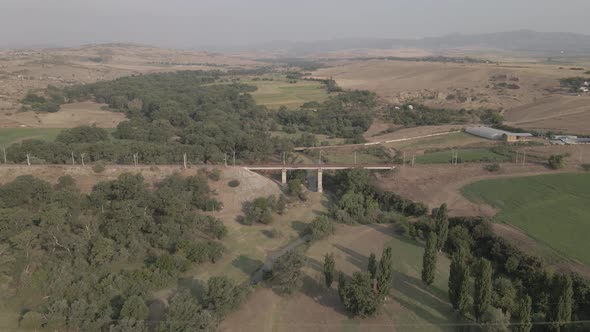 Aerial view of empty Railway bridge in Samtskhe-Javakheti region, Georgia.