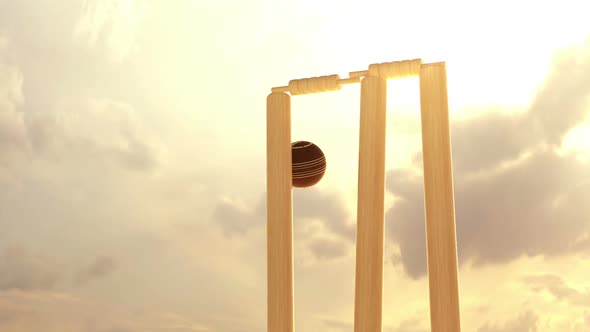 Closeup animation of the cricket stumps hit by a ball. One of the teams wins. HD