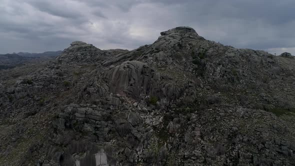 Shooting From Drone Gorgeous Natural Mountain Cliff Summit By Cloudy Landscape