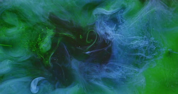 Color Fluid Mix Smoke Cloud Motion Green Blue Ink