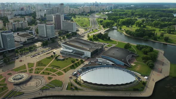 View From the Height of The Sports Palace and Pobediteley Avenue in the Center of Minsk.Belarus