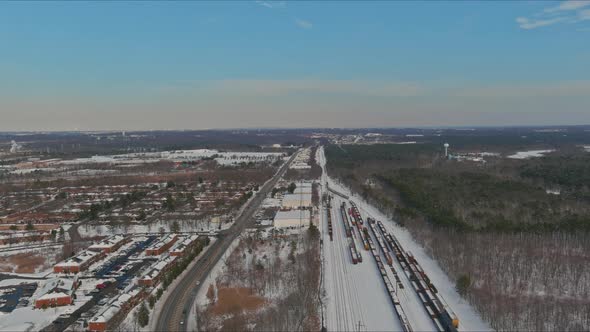 Winter Landscape with Rail Tracks on Railway in Snow