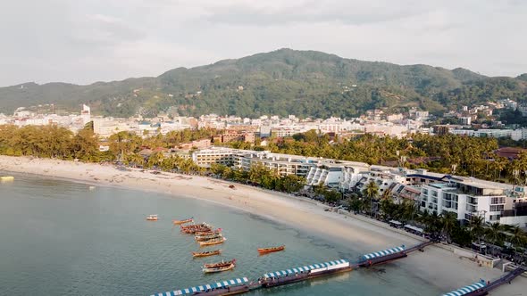 Amazing Aerial View of Patong Beach and Phuket Cityscape at Sunset Thailand