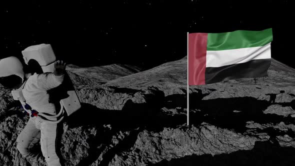 Astronaut Planting United Arab Emirates Flag on the Moon