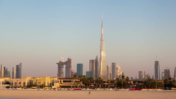 Day Beach in Dubai . Pan Up