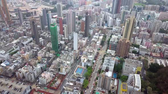 Drone fly over residential district in Hong Kong