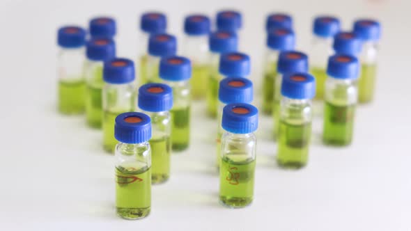 Glass Vials or Bottles with Green Plant Extracts Before HPLC Analysis