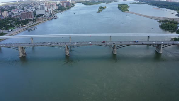 Aerial View at Novosibirsk Ob Bridge Traffic