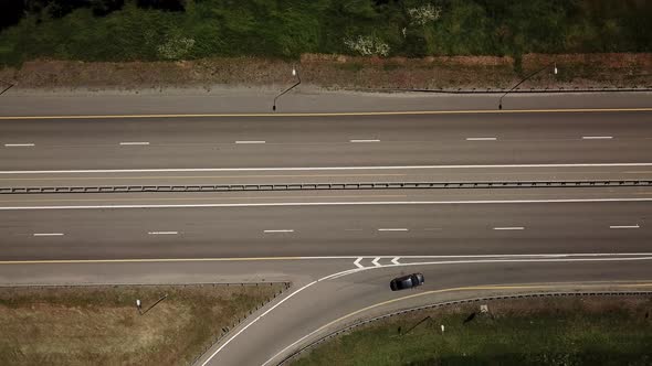 Top Down View of Highway Traffic and Moving Cars