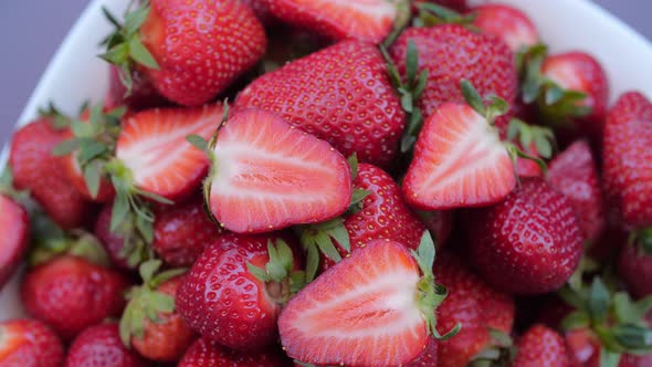 Harvest Of Ripe Red Strawberries Rotation Closeup