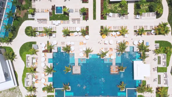 Aerial top down of luxury Hyatt Ziva Cap Cana in Punta Cana during summertime - Dominican Republic