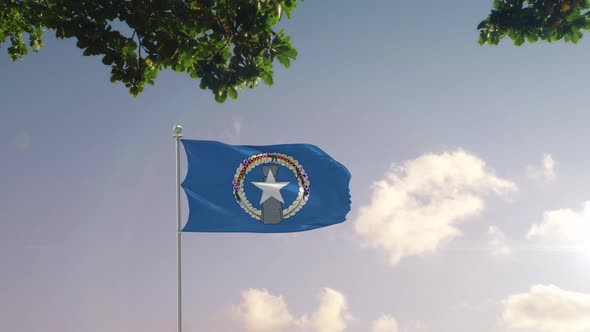 Northern Mariana Islands Flag With  Modern City 