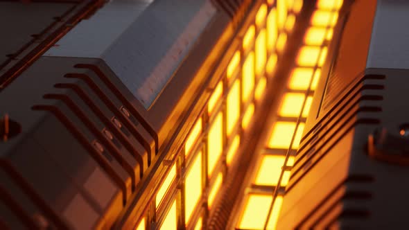 Yellow Lights and Metal Pannels in Futuristic Interior alt