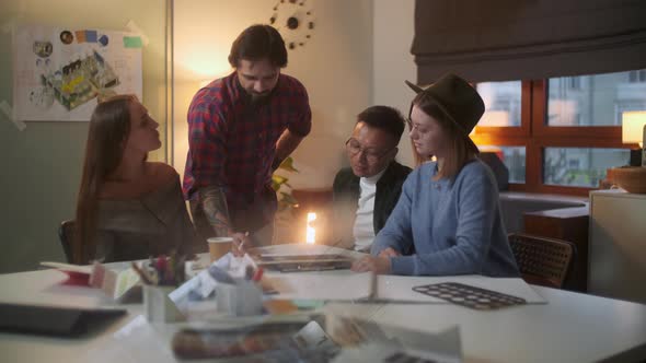 Portrait Of Young Business Team At Work. Bright Contemporary Small Creative Business. Casual Young