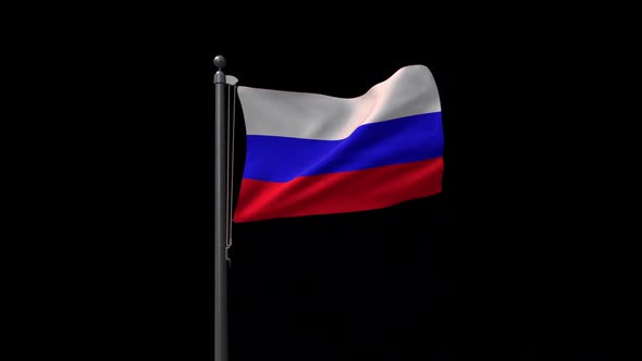 Russia Flag On Flagpole With Alpha Channel