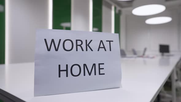 Closeup Work at Home Announcement in Empty Business Office Indoors