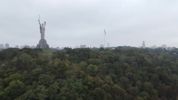 Kyiv, Ukraine Aerial View in Autumn : Motherland Monument. Kiev