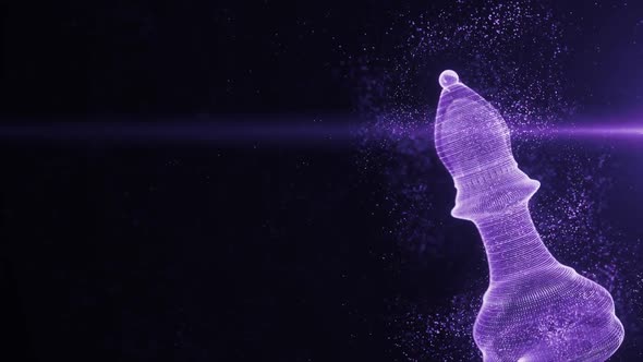 3d render animation of purple bishop chess piece rotating with motion background, animated strategy