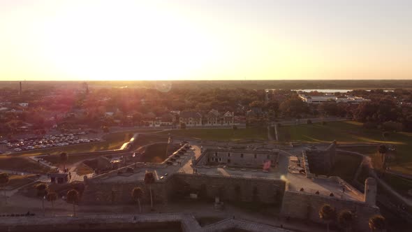 Aerial Video Sunset Over St Augustine Florida Castillo De San Marcos Fort Historic Landmark