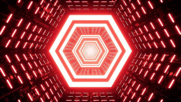 Red Light Hexagon Sci Fi Tunnel