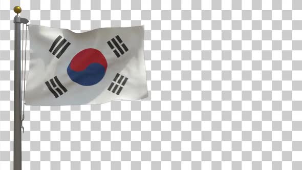 South Korea Flag on Flagpole with Alpha Channel - 4K