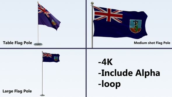 Montserrat Flag Pole Pack 4k-Loop