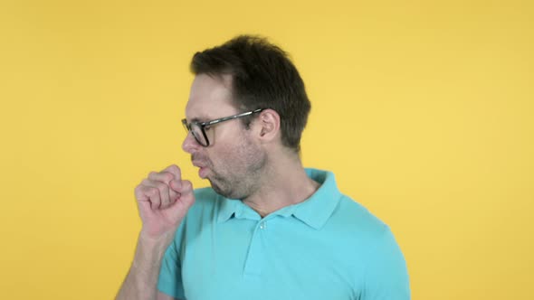 Sick Man Coughing, Yellow Background